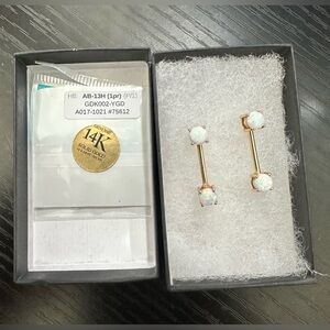 Brand New 14 Karat Gold Prong Set Fire Opal Sparkle Nipple Barbell